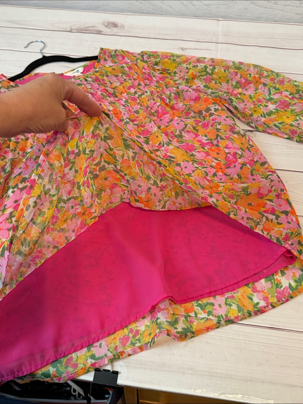 Terra & Sky Pink and Orange Floral Smocked Yoke Blouse - Picture 5 of 8